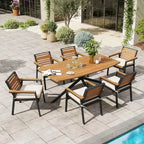 Whisen 7-Piece Outdoor Dining Set for 6, Patio Table And Chairs Set, Garden Dining Seating Set, 1 Rectangle Dining Table & 6 Chairs with Cushions