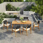 ModernLuxe Outdoor Dining Sets, Acacia Wood 7pcs Patio Conversation Chat Set with Rope-Woven Armchairs