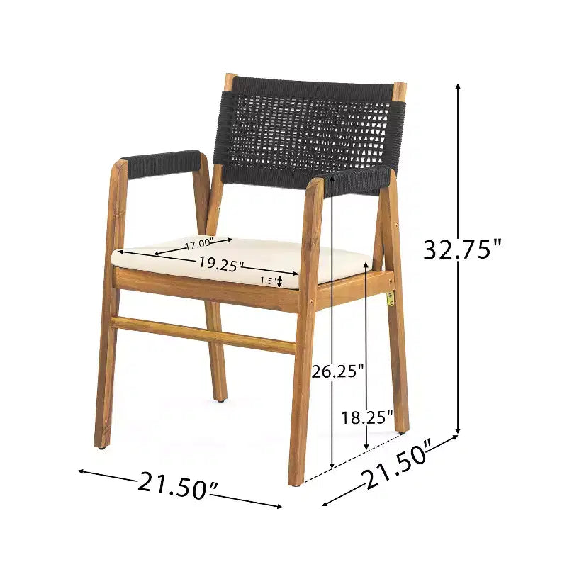 Set da pranzo per esterni ModernLuxe, set conversazione da patio da 7 pezzi in legno di acacia con poltrone in corda intrecciata
