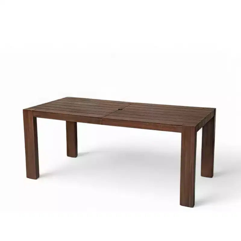 Ensemble de salle à manger Polibi 6 places en acacia pour terrasse avec table à trou pour parasol, banc rembourré et 4 fauteuils