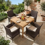 Gymax Set da Pranzo da Esterno 5 Pezzi con Tavolo in Legno di Acacia Sedie Imbottite Foro per Ombrellone da 1,9" per Giardino