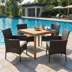 Gymax Set da Pranzo da Esterno 5 Pezzi con Tavolo in Legno di Acacia Sedie Imbottite Foro per Ombrellone da 1,9" per Giardino