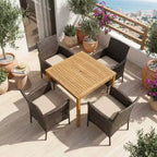 Gymax Set da Pranzo da Esterno 5 Pezzi con Tavolo in Legno di Acacia Sedie Imbottite Foro per Ombrellone da 1,9" per Giardino