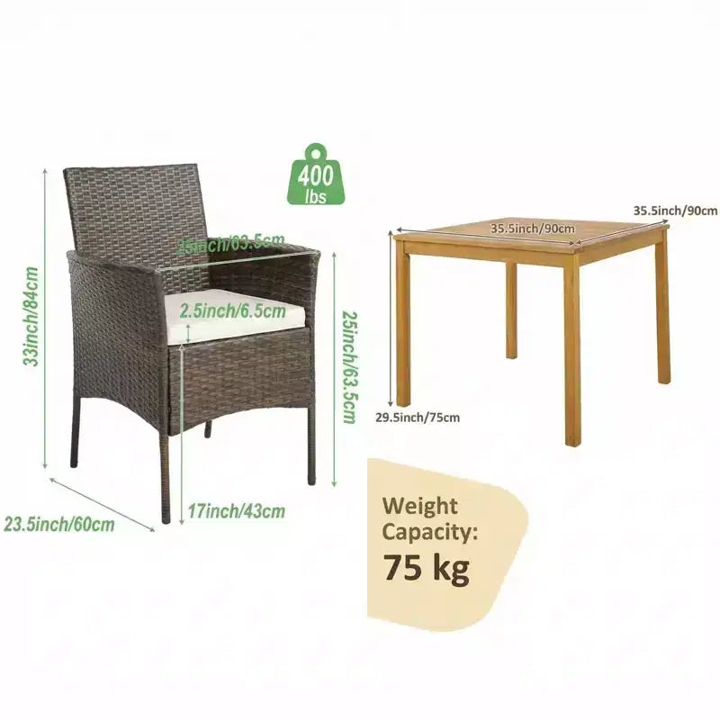 Gymax Set da Pranzo da Esterno 5 Pezzi con Tavolo in Legno di Acacia Sedie Imbottite Foro per Ombrellone da 1,9" per Giardino