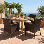 Gymax Set da Pranzo da Esterno 5 Pezzi con Tavolo in Legno di Acacia Sedie Imbottite Foro per Ombrellone da 1,9" per Giardino