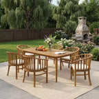 Christopher Knight Home Estrella Modern 7 Piece Patio Acacia Dining Set with Slatted Table and Cushions
