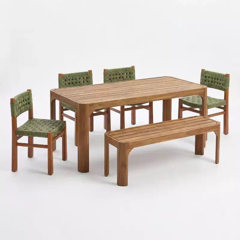 Christopher Knight Home Yuri, ensemble repas de jardin moderne 6 pièces en acacia avec table à lattes et osier en PE