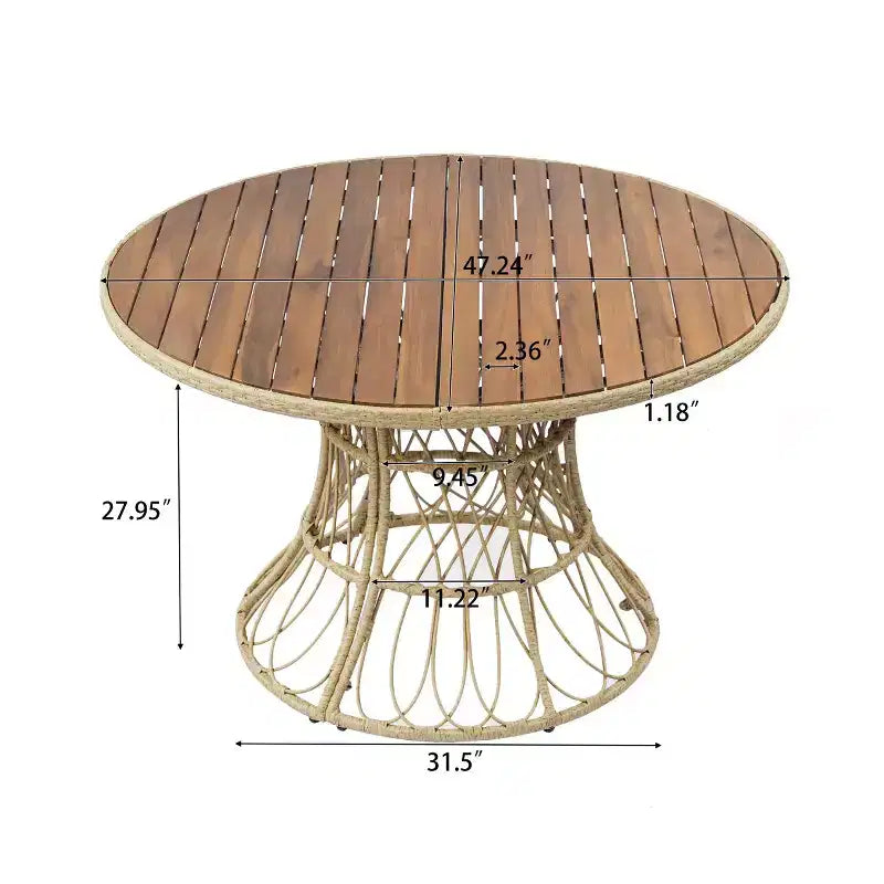 Set da Pranzo da Esterno a 5 Pezzi con Tavolo Rotondo in Legno di Acacia e 4 Poltrone Intrecciate, Mobili da Giardino Moderni per Cortile, Terrazza-Panipeachy