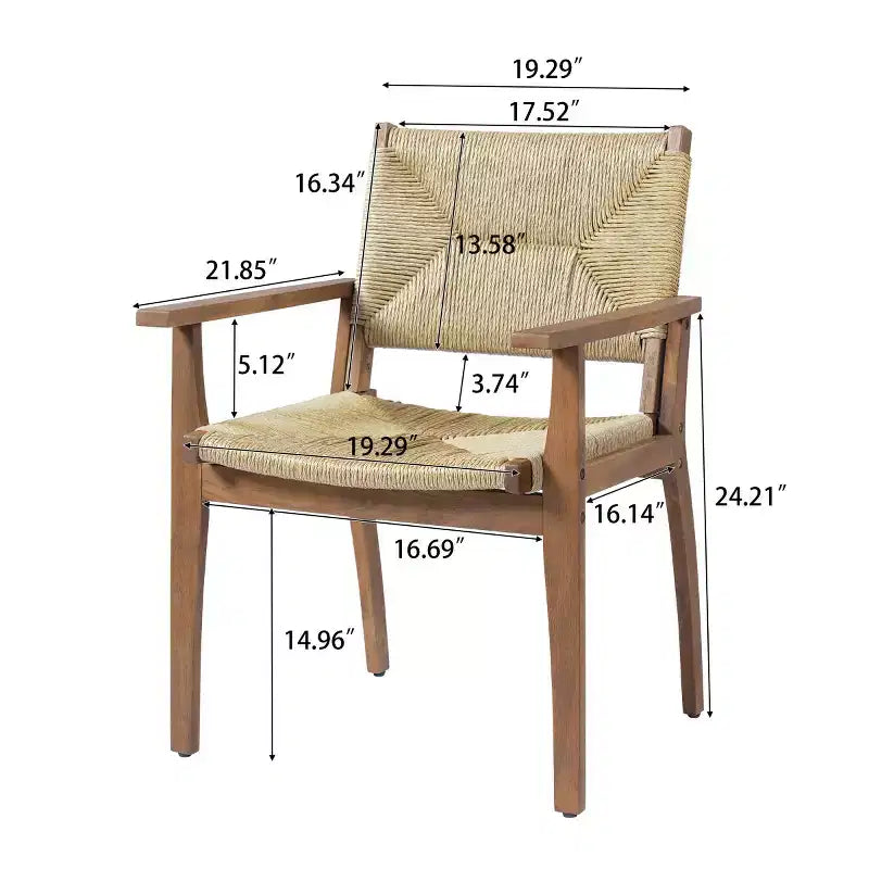 Set da Pranzo da Esterno a 5 Pezzi con Tavolo Rotondo in Legno di Acacia e 4 Poltrone Intrecciate, Mobili da Giardino Moderni per Cortile, Terrazza-Panipeachy