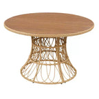 Set da Pranzo da Esterno a 5 Pezzi con Tavolo Rotondo in Legno di Acacia e 4 Poltrone Intrecciate, Mobili da Giardino Moderni per Cortile, Terrazza-Panipeachy