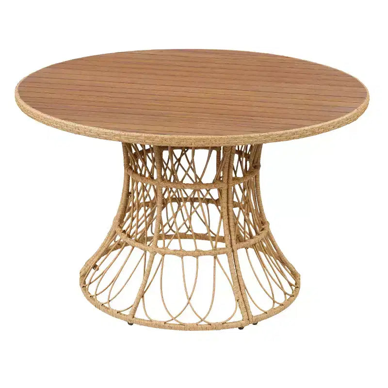 Set da Pranzo da Esterno a 5 Pezzi con Tavolo Rotondo in Legno di Acacia e 4 Poltrone Intrecciate, Mobili da Giardino Moderni per Cortile, Terrazza-Panipeachy
