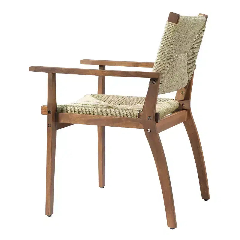 Set da Pranzo da Esterno a 5 Pezzi con Tavolo Rotondo in Legno di Acacia e 4 Poltrone Intrecciate, Mobili da Giardino Moderni per Cortile, Terrazza-Panipeachy