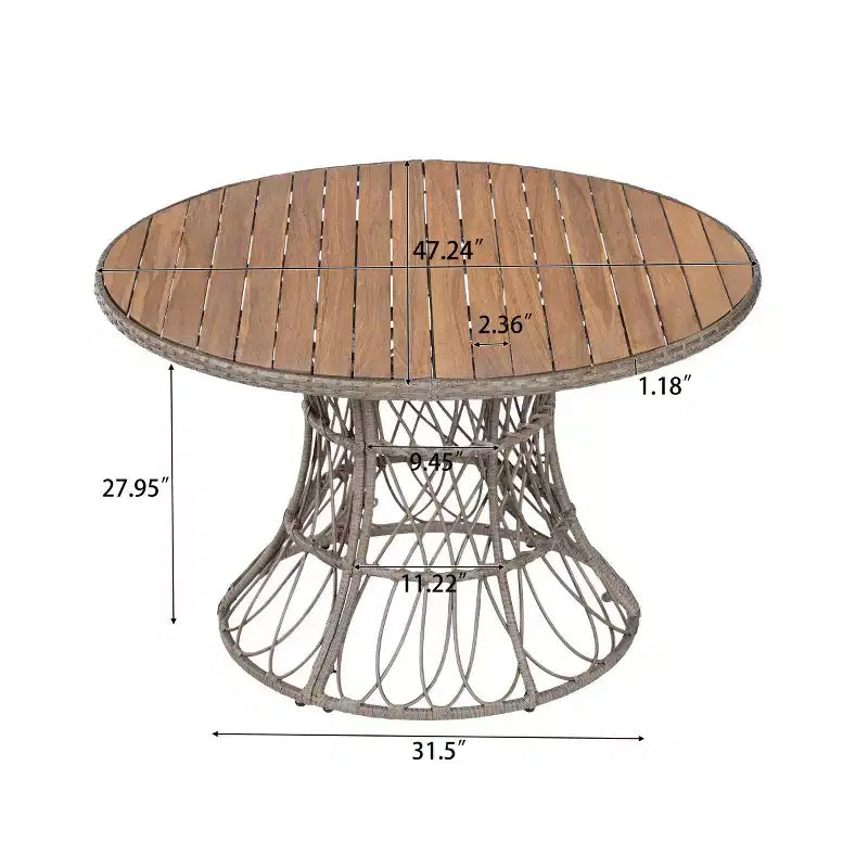 Set da Pranzo da Esterno a 5 Pezzi con Tavolo Rotondo in Legno di Acacia e 4 Poltrone Intrecciate, Mobili da Giardino Moderni per Cortile, Terrazza-Panipeachy