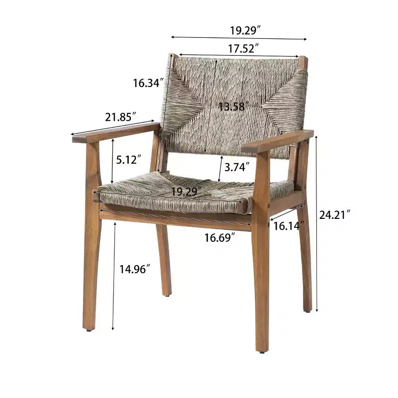 Set da Pranzo da Esterno a 5 Pezzi con Tavolo Rotondo in Legno di Acacia e 4 Poltrone Intrecciate, Mobili da Giardino Moderni per Cortile, Terrazza-Panipeachy