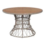 Set da Pranzo da Esterno a 5 Pezzi con Tavolo Rotondo in Legno di Acacia e 4 Poltrone Intrecciate, Mobili da Giardino Moderni per Cortile, Terrazza-Panipeachy