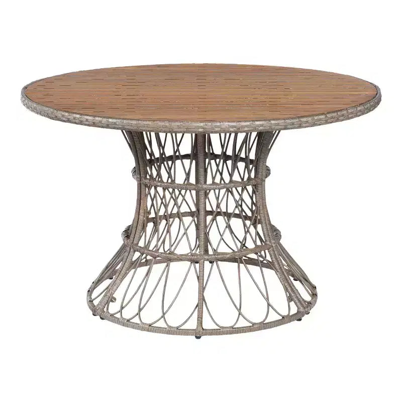 Set da Pranzo da Esterno a 5 Pezzi con Tavolo Rotondo in Legno di Acacia e 4 Poltrone Intrecciate, Mobili da Giardino Moderni per Cortile, Terrazza-Panipeachy