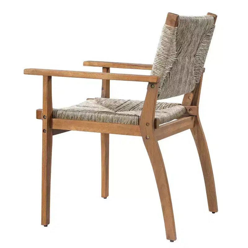 Set da Pranzo da Esterno a 5 Pezzi con Tavolo Rotondo in Legno di Acacia e 4 Poltrone Intrecciate, Mobili da Giardino Moderni per Cortile, Terrazza-Panipeachy