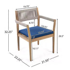 Set da pranzo da esterno con piedistallo rotondo, tavolo in legno di acacia a 5 pezzi con piano a doghe e 4 sedie con schienale intrecciato con cuscini per patio-Panipeachy