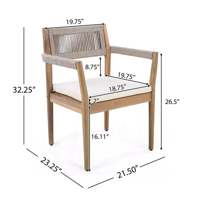 Set da pranzo da esterno con piedistallo rotondo, tavolo in legno di acacia a 5 pezzi con piano a doghe e 4 sedie con schienale intrecciato con cuscini per patio-Panipeachy