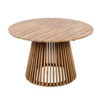 Set da pranzo da esterno con piedistallo rotondo, tavolo in legno di acacia a 5 pezzi con piano a doghe e 4 sedie con schienale intrecciato con cuscini per patio-Panipeachy