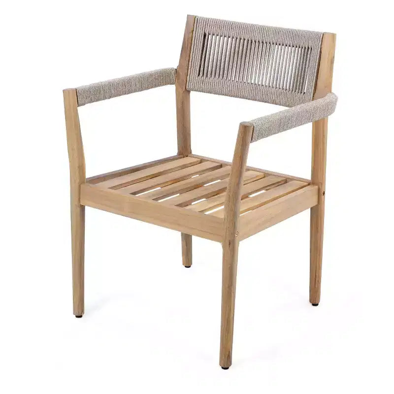 Set da pranzo da esterno con piedistallo rotondo, tavolo in legno di acacia a 5 pezzi con piano a doghe e 4 sedie con schienale intrecciato con cuscini per patio-Panipeachy