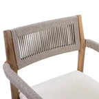 Set da pranzo da esterno con piedistallo rotondo, tavolo in legno di acacia a 5 pezzi con piano a doghe e 4 sedie con schienale intrecciato con cuscini per patio-Panipeachy