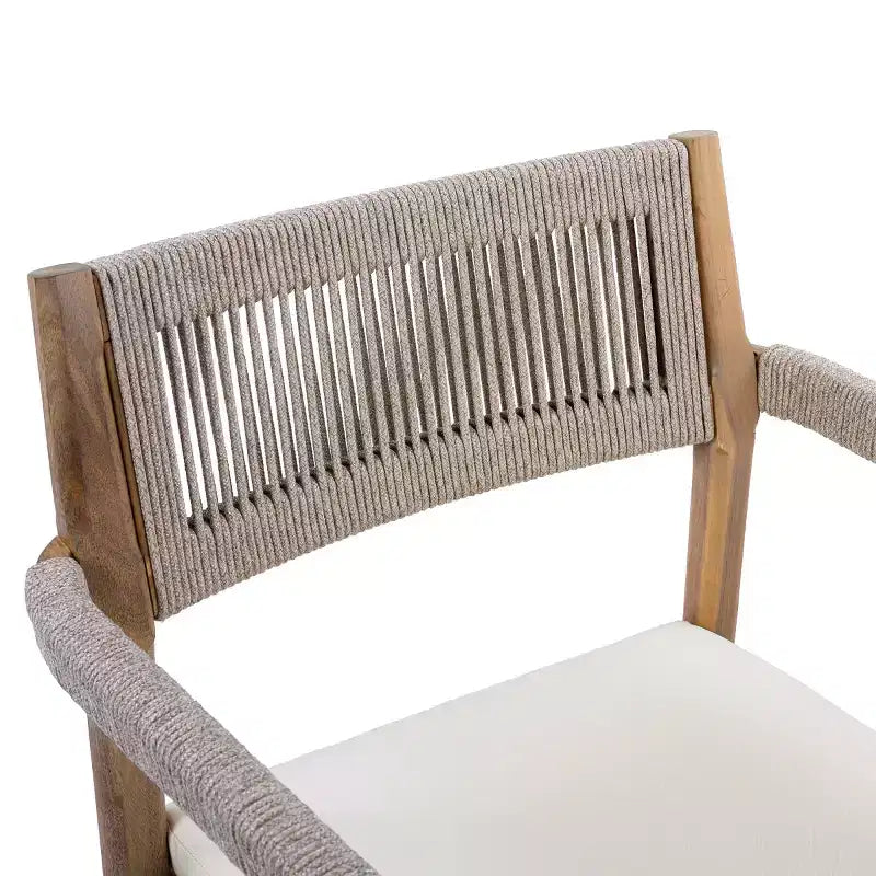 Set da pranzo da esterno con piedistallo rotondo, tavolo in legno di acacia a 5 pezzi con piano a doghe e 4 sedie con schienale intrecciato con cuscini per patio-Panipeachy