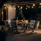 ALAULM Set da Pranzo per Patio 7 Pezzi, Set di Mobili da Esterno in Metallo con 6 Sedie Girevoli Basculanti e Tavolo Grande in Metallo con Foro per Ombrellone per Giardino, Cortile