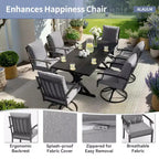 ALAULM Set da Pranzo per Patio 7 Pezzi, Set di Mobili da Esterno in Metallo con 6 Sedie Girevoli Basculanti e Tavolo Grande in Metallo con Foro per Ombrellone per Giardino, Cortile