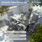 ALAULM Set da Pranzo per Patio 7 Pezzi, Set di Mobili da Esterno in Metallo con 6 Sedie Girevoli Basculanti e Tavolo Grande in Metallo con Foro per Ombrellone per Giardino, Cortile