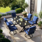 ALAULM Set da Pranzo per Patio 7 Pezzi, Set di Mobili da Esterno in Metallo con 6 Sedie Girevoli Basculanti e Tavolo Grande in Metallo con Foro per Ombrellone per Giardino, Cortile