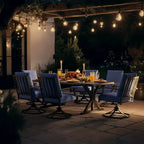 ALAULM Set da Pranzo per Patio 7 Pezzi, Set di Mobili da Esterno in Metallo con 6 Sedie Girevoli Basculanti e Tavolo Grande in Metallo con Foro per Ombrellone per Giardino, Cortile
