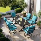 ALAULM Set da Pranzo per Patio 7 Pezzi, Set di Mobili da Esterno in Metallo con 6 Sedie Girevoli Basculanti e Tavolo Grande in Metallo con Foro per Ombrellone per Giardino, Cortile