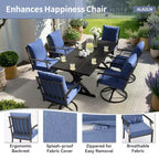 ALAULM Set da Pranzo per Patio 7 Pezzi, Set di Mobili da Esterno in Metallo con 6 Sedie Girevoli Basculanti e Tavolo Grande in Metallo con Foro per Ombrellone per Giardino, Cortile