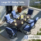 ALAULM Set da Pranzo per Patio 7 Pezzi, Set di Mobili da Esterno in Metallo con 6 Sedie Girevoli Basculanti e Tavolo Grande in Metallo con Foro per Ombrellone per Giardino, Cortile