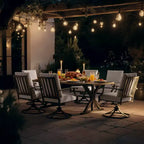 ALAULM Set da Pranzo per Patio 7 Pezzi, Set di Mobili da Esterno in Metallo con 6 Sedie Girevoli Basculanti e Tavolo Grande in Metallo con Foro per Ombrellone per Giardino, Cortile