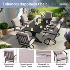 ALAULM Set da Pranzo per Patio 7 Pezzi, Set di Mobili da Esterno in Metallo con 6 Sedie Girevoli Basculanti e Tavolo Grande in Metallo con Foro per Ombrellone per Giardino, Cortile