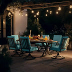 ALAULM Set da Pranzo per Patio 7 Pezzi, Set di Mobili da Esterno in Metallo con 6 Sedie Girevoli Basculanti e Tavolo Grande in Metallo con Foro per Ombrellone per Giardino, Cortile