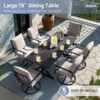 ALAULM Set da Pranzo per Patio 7 Pezzi, Set di Mobili da Esterno in Metallo con 6 Sedie Girevoli Basculanti e Tavolo Grande in Metallo con Foro per Ombrellone per Giardino, Cortile