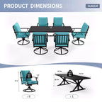 ALAULM Set da Pranzo per Patio 7 Pezzi, Set di Mobili da Esterno in Metallo con 6 Sedie Girevoli Basculanti e Tavolo Grande in Metallo con Foro per Ombrellone per Giardino, Cortile