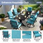 ALAULM Set da Pranzo per Patio 7 Pezzi, Set di Mobili da Esterno in Metallo con 6 Sedie Girevoli Basculanti e Tavolo Grande in Metallo con Foro per Ombrellone per Giardino, Cortile