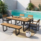 ModernLuxe Set da pranzo da esterno 6 pezzi per 6-7 persone, Set mobili da giardino Tavolo e sedie da pranzo con cuscini e Struttura resistente alle intemperie