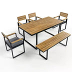 ModernLuxe Set da pranzo da esterno 6 pezzi per 6-7 persone, Set mobili da giardino Tavolo e sedie da pranzo con cuscini e Struttura resistente alle intemperie