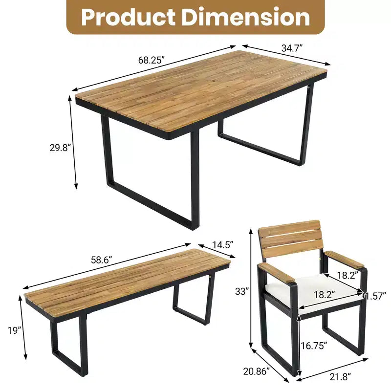 ModernLuxe Set da pranzo da esterno 6 pezzi per 6-7 persone, Set mobili da giardino Tavolo e sedie da pranzo con cuscini e Struttura resistente alle intemperie