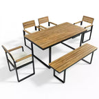 ModernLuxe Set da pranzo da esterno 6 pezzi per 6-7 persone, Set mobili da giardino Tavolo e sedie da pranzo con cuscini e Struttura resistente alle intemperie