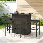 GDFStudio Jana Set da Bar Moderno da Esterno in 5 Pezzi in Metallo e Rattan PE con Tavolo con Piano in Vetro Temperato
