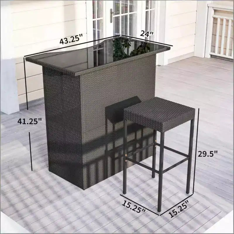 GDFStudio Jana Set da Bar Moderno da Esterno in 5 Pezzi in Metallo e Rattan PE con Tavolo con Piano in Vetro Temperato