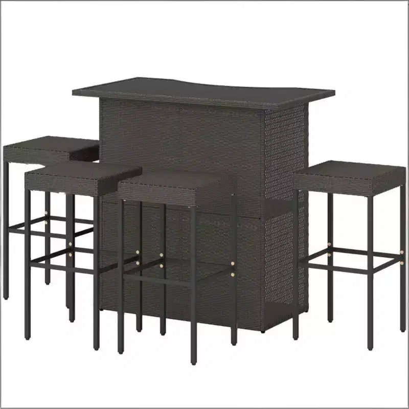 GDFStudio Jana Set da Bar Moderno da Esterno in 5 Pezzi in Metallo e Rattan PE con Tavolo con Piano in Vetro Temperato