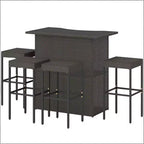 GDFStudio Jana Set da Bar Moderno da Esterno in 5 Pezzi in Metallo e Rattan PE con Tavolo con Piano in Vetro Temperato