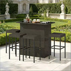 GDFStudio Jana Set da Bar Moderno da Esterno in 5 Pezzi in Metallo e Rattan PE con Tavolo con Piano in Vetro Temperato